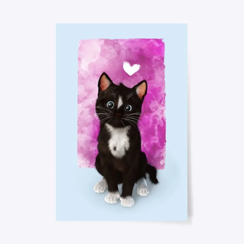 Cute Black Cat Painted Heart