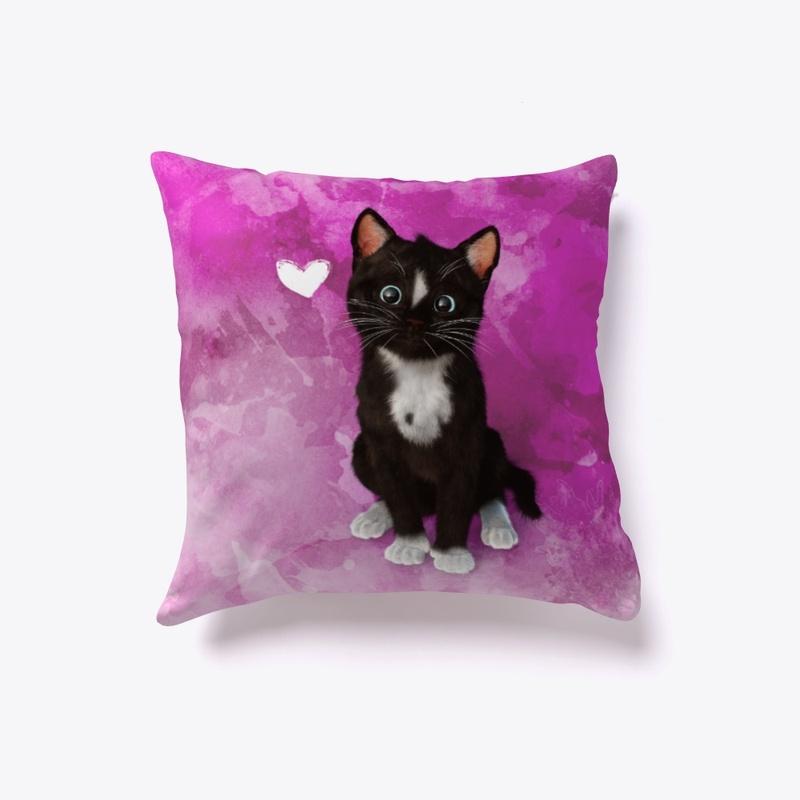 Cute Black Cat Painted Heart