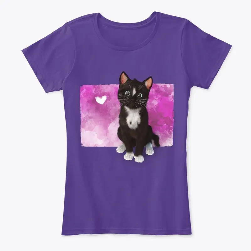 Cute Black Cat Painted Heart